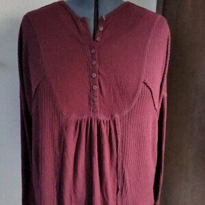 Free People Waffle Shirt Size L  burgundy beautiful